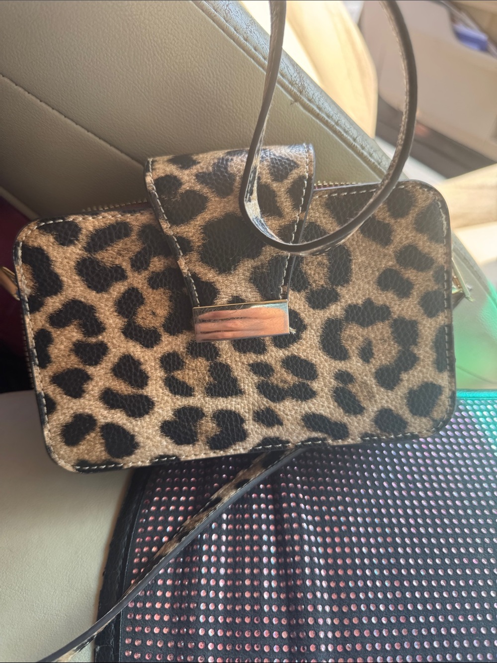 Leopard Print Crossbody Phone Bag - Tan & Black